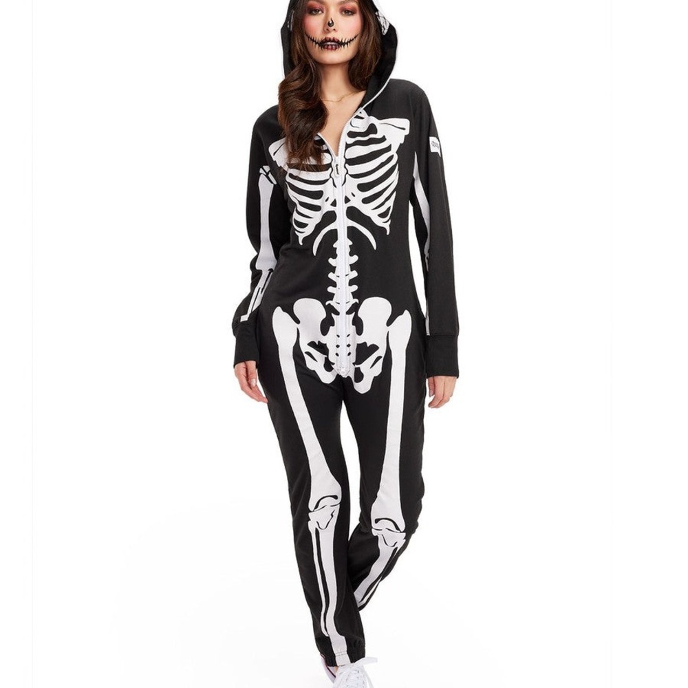 Adult Skeleton Costume Onesie (Design on Front and Back)! Size Medium